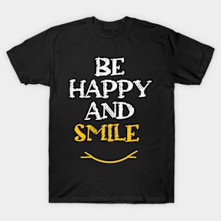 Be Happy and Smile in Black & White & Yellow T-Shirt